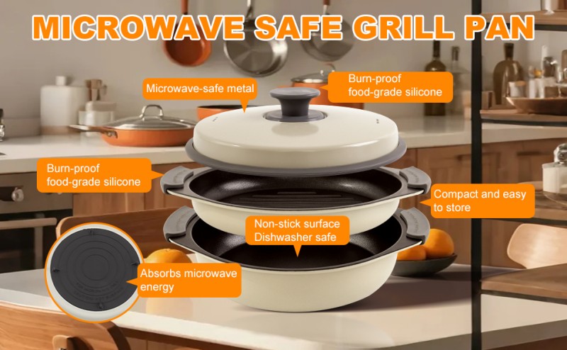 HeMaSe Microwave Grill Multi-Pot with Steam Vent Lid - Precision Steam Holes for Moisture Control and Preventing Sogginess